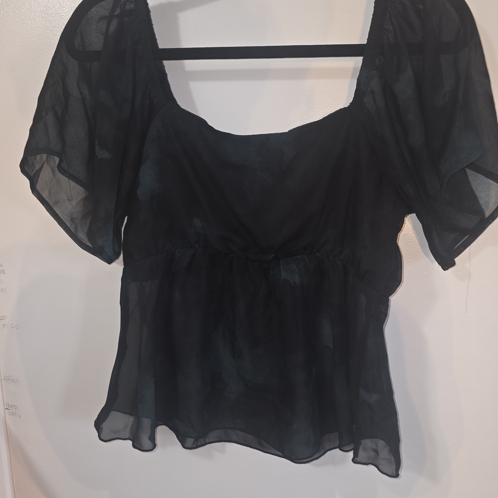 Disturbia Black Sheer Ruffle Scoop Neck Peplum Top - Picture 6 of 11